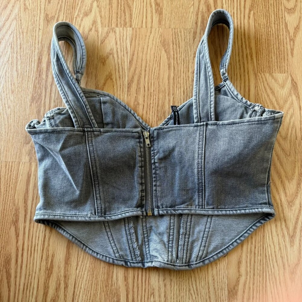PrettyLittleThing Washed Grey Denim Corset Top Size 10 Dip Hem Bust Cup Bustier - Picture 4 of 10